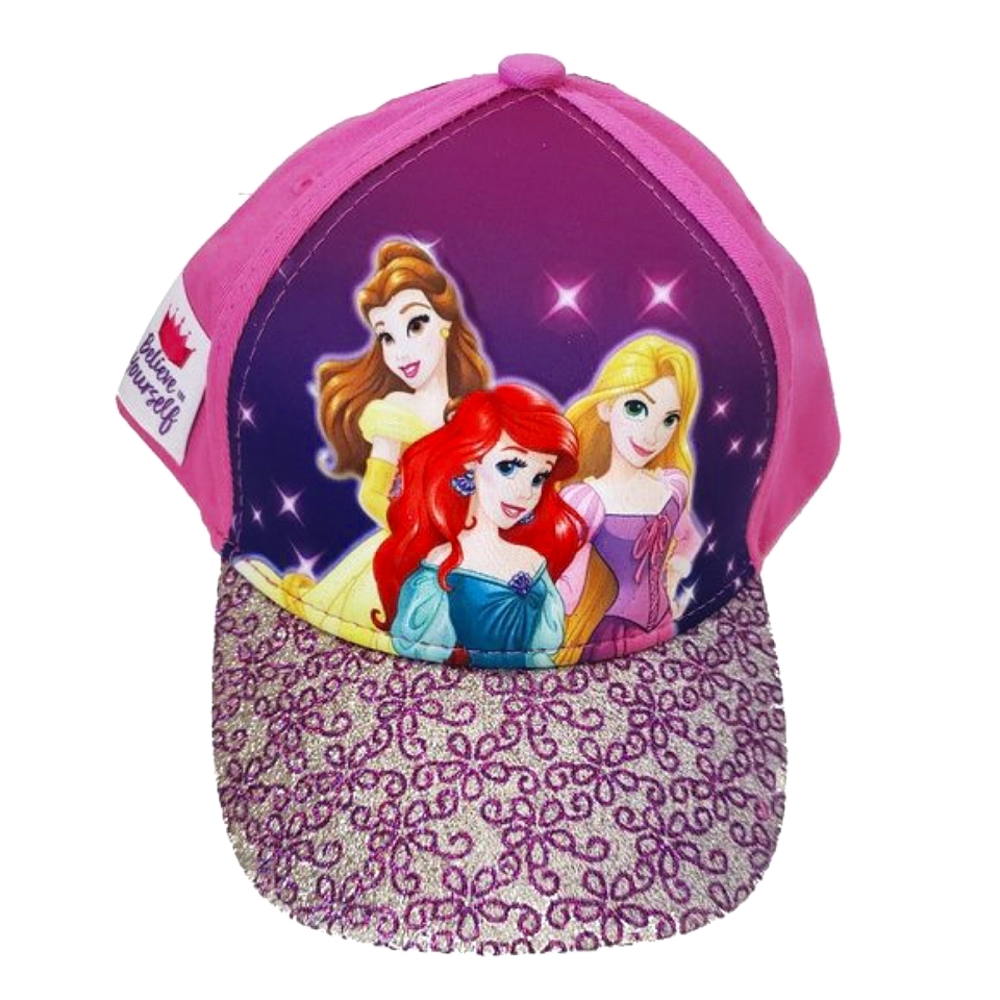 Disney Princess Baseball Cap 3D Pop Up Hat Kids Girls Headwear Glitter Pink